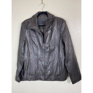 Avanti New York Womens Dark Brown Soft Genuine Leather Zip Up Jacket Large Biker